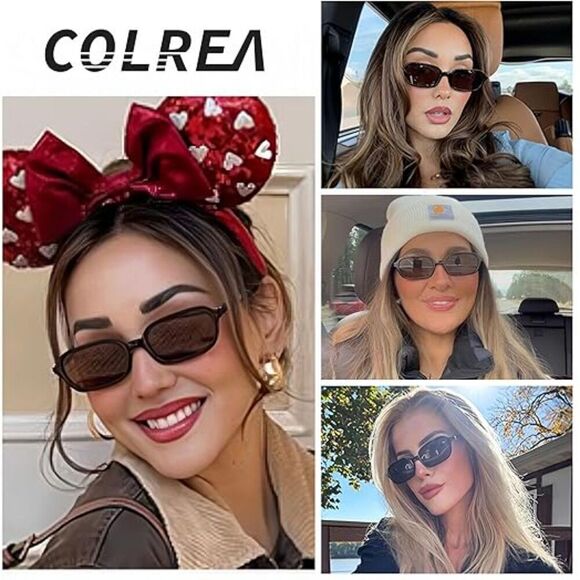 Trendy Retro 90s Small Square Rectangle Sunglasses for Women UV400 Protection